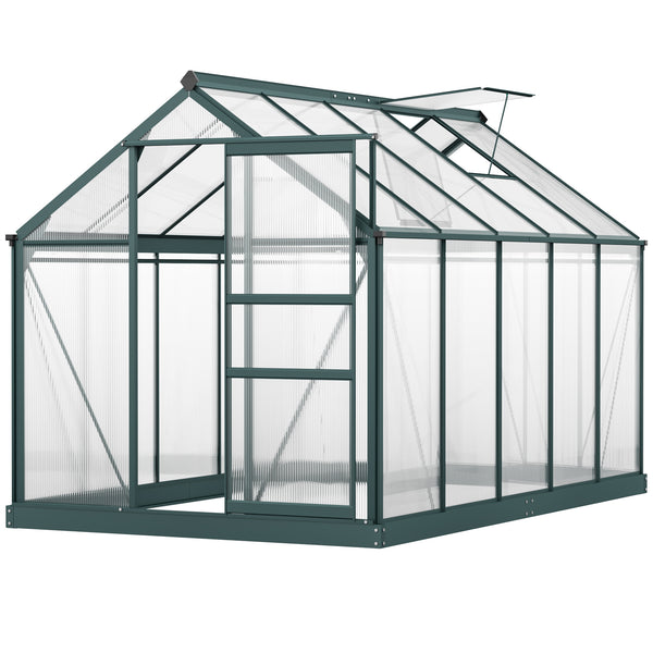 Outsunny 6' x 10' Greenhouse for Outdoors, Polycarbonate Greenhouse with Rain Gutter and Roof Vent, Aluminum Walk-in Green Houses for Outside for Patio Backyard Garden, Dark Green