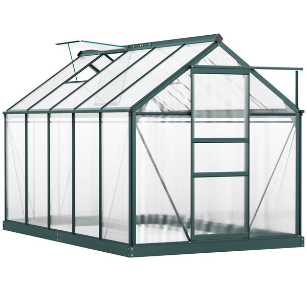 Outsunny 6' x 10' Greenhouse for Outdoors, Polycarbonate Greenhouse with Rain Gutter and Roof Vent, Aluminum Walk-in Green Houses for Outside for Patio Backyard Garden, Dark Green