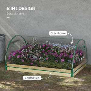 Outsunny 12 Pockets Raised Garden Bed with Greenhouse and Roll Up Windows, Wooden Planter Box Kit with Cover, Dual Use for Vegetables, Flowers, 4' x 3' x 2'