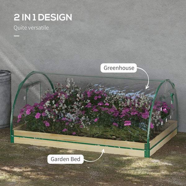 Outsunny 12 Pockets Raised Garden Bed with Greenhouse and Roll Up Windows, Wooden Planter Box Kit with Cover, Dual Use for Vegetables, Flowers, 4' x 3' x 2'