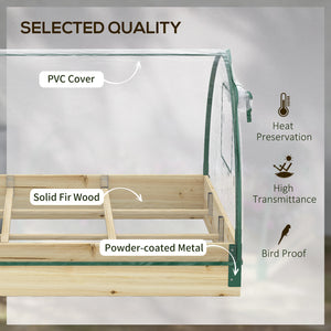 Outsunny 12 Pockets Raised Garden Bed with Greenhouse and Roll Up Windows, Wooden Planter Box Kit with Cover, Dual Use for Vegetables, Flowers, 4' x 3' x 2'