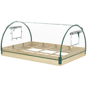 Outsunny 12 Pockets Raised Garden Bed with Greenhouse and Roll Up Windows, Wooden Planter Box Kit with Cover, Dual Use for Vegetables, Flowers, 4' x 3' x 2'