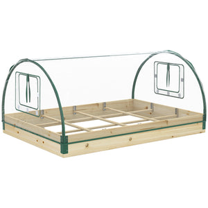 Outsunny 12 Pockets Raised Garden Bed with Greenhouse and Roll Up Windows, Wooden Planter Box Kit with Cover, Dual Use for Vegetables, Flowers, 4' x 3' x 2'