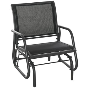 Outsunny Porch Glider, Metal Frame Swing Glider Chair with Breathable Mesh Fabric, Curved Armrests and Steel Frame for Garden, Poolside, Backyard, Balcony, Black