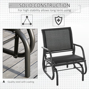 Outsunny Porch Glider, Metal Frame Swing Glider Chair with Breathable Mesh Fabric, Curved Armrests and Steel Frame for Garden, Poolside, Backyard, Balcony, Black