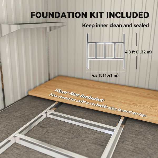 5 x 7FT Lean to Outdoor Storage Shed with Foundation Kit, Metal Garden Shed with Adjustable Shelves, Sliding Door, Vents, Hooks for Backyard, Patio, Lawn, Light Grey