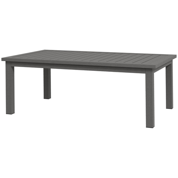 Aluminium Outdoor Coffee Table, Rectangular Patio Side Table with Wood Grain Effect and Slat Tabletop for Indoor, Garden, Balcony, 100cm x 60cm, Brown