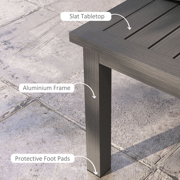 Aluminium Outdoor Coffee Table, Rectangular Patio Side Table with Wood Grain Effect and Slat Tabletop for Indoor, Garden, Balcony, 100cm x 60cm, Brown
