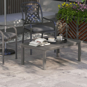 Aluminium Outdoor Coffee Table, Rectangular Patio Side Table with Wood Grain Effect and Slat Tabletop for Indoor, Garden, Balcony, 100cm x 60cm, Brown