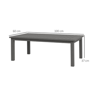 Aluminium Outdoor Coffee Table, Rectangular Patio Side Table with Wood Grain Effect and Slat Tabletop for Indoor, Garden, Balcony, 100cm x 60cm, Brown