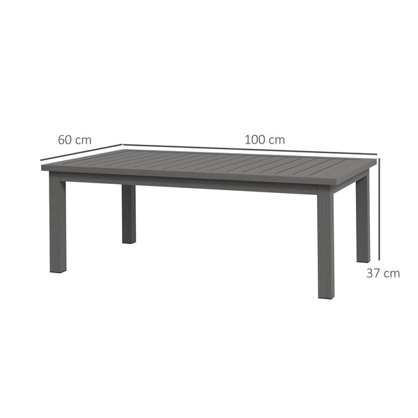 Aluminium Outdoor Coffee Table, Rectangular Patio Side Table with Wood Grain Effect and Slat Tabletop for Indoor, Garden, Balcony, 100cm x 60cm, Brown