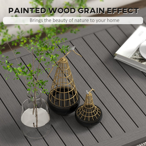 Aluminium Outdoor Coffee Table, Rectangular Patio Side Table with Wood Grain Effect and Slat Tabletop for Indoor, Garden, Balcony, 100cm x 60cm, Brown