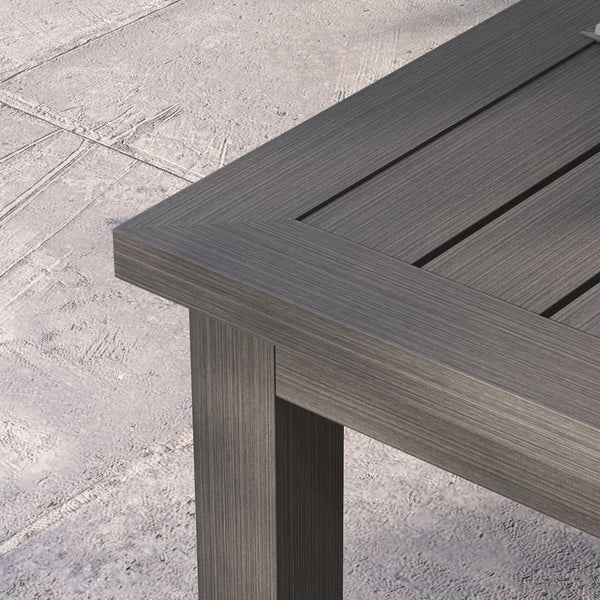Aluminium Outdoor Coffee Table, Rectangular Patio Side Table with Wood Grain Effect and Slat Tabletop for Indoor, Garden, Balcony, 100cm x 60cm, Brown