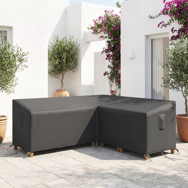 V-Shaped Garden Furniture Cover, Waterproof Outdoor rattan corner sofa cover with Air Vent, Heavy Duty 420D Oxford Fabric, Windproof, 216 x 216 cm, Black