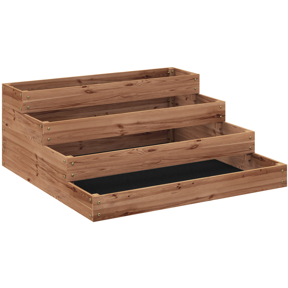 4-Tier Raised Garden Bed, Wooden Elevated Planter Box Kit with Liner, Raised Flower Bed for Vegetables, Flowers, Herbs, 45" x 45" x 18", Dark Brown