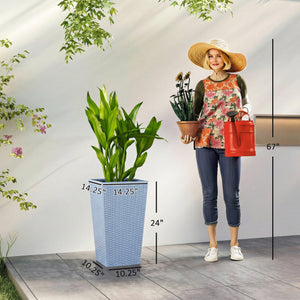 Tall Planters for Outdoor Plants Set of 3, 24 In Taper Planters with Drainage Holes, Rattan Decor Plant Pots for Indoor Outdoor Front Porch Patio Backyard, Light Gray