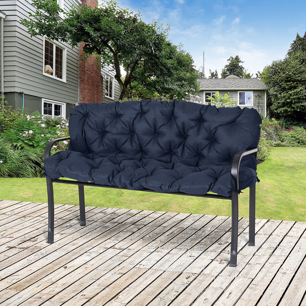 Outsunny 59" x 38" Tufted Bench Cushion for Outdoor Furniture, 3-Seater Replacement for Swing Chair, Patio Sofa/Couch, Overstuffed, Includes Backrest, Dark Blue