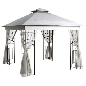 3(m) x 3(m) Garden Gazebo, Double Roof Outdoor Gazebo Canopy Shelter with Netting, Solid Steel Frame, for Garden, Lawn and Deck, Light Grey