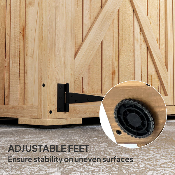 Wooden Garden Storage Shed, Tool Storage Cabinet with Asphalt Roof and 2 Shelves for Garden Tools, Equipment, Outdoor Tool Shed with Double Doors, Natural