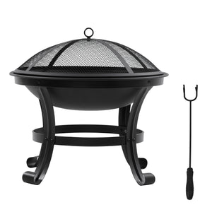 21.7" x 21.7" x 19.7" Outdoor Fire Pit with Mesh Lid, Wood Burner, Log Burning Bowl with Poker for Patio, Backyard, Black