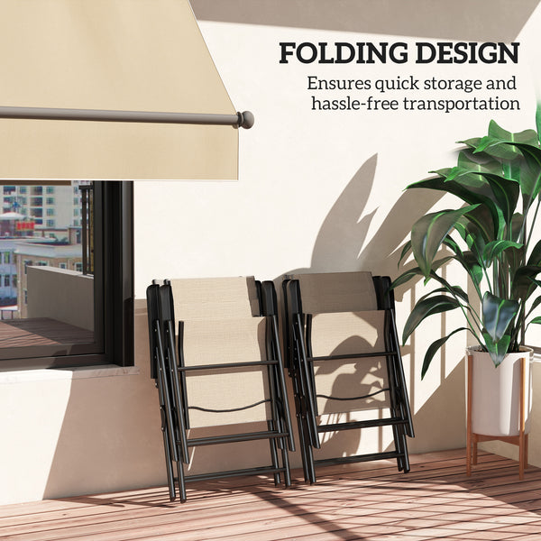 Set of 4 Folding Chair, Garden Chair Set with Breathable Mesh Back and Seat, Outdoor Camping Chairs with Armrests, Steel Frame for Deck Balcony, Brown