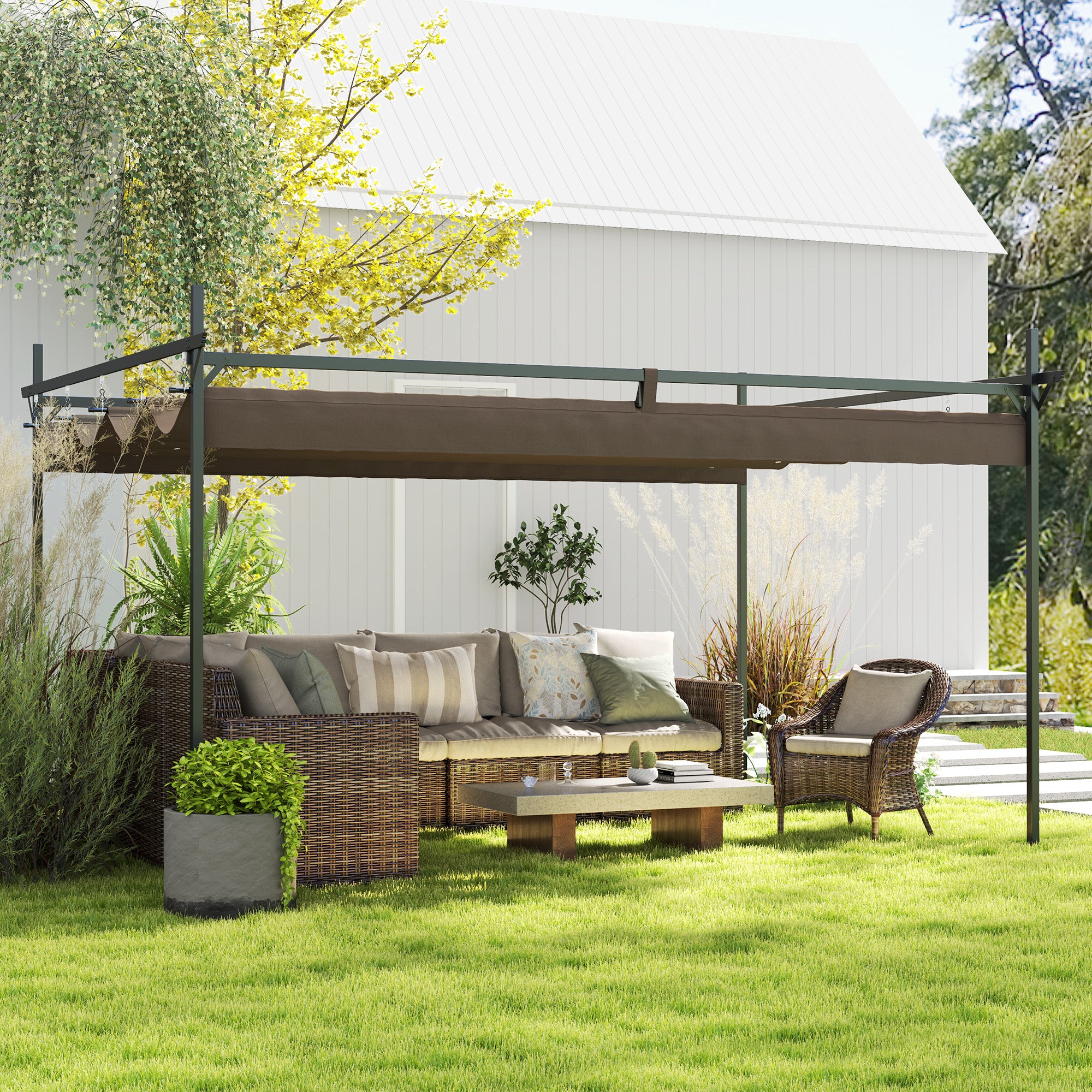 Outsunny Retractable Pergola - Thumbnail 2