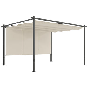 3 x 4m Metal Pergola with Retractable Roof and Roller Shade, Free Standing Gazebo Canopy Pergola Kit, UPF30+ Outdoor Sun Shelter, Beige