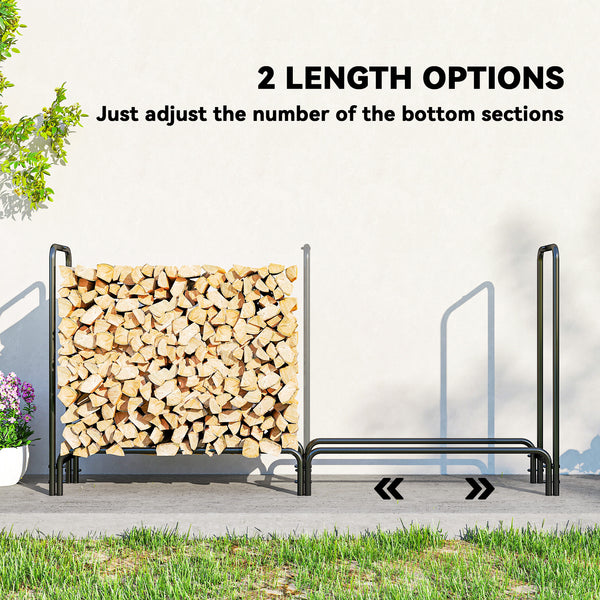 6.6 ft Firewood Rack with Waterproof Cover, Heavy Duty Metal Log Store Indoors with Steel Chains, Log Storage Holder for Outdoor Indoor Fireplace, Dark Green