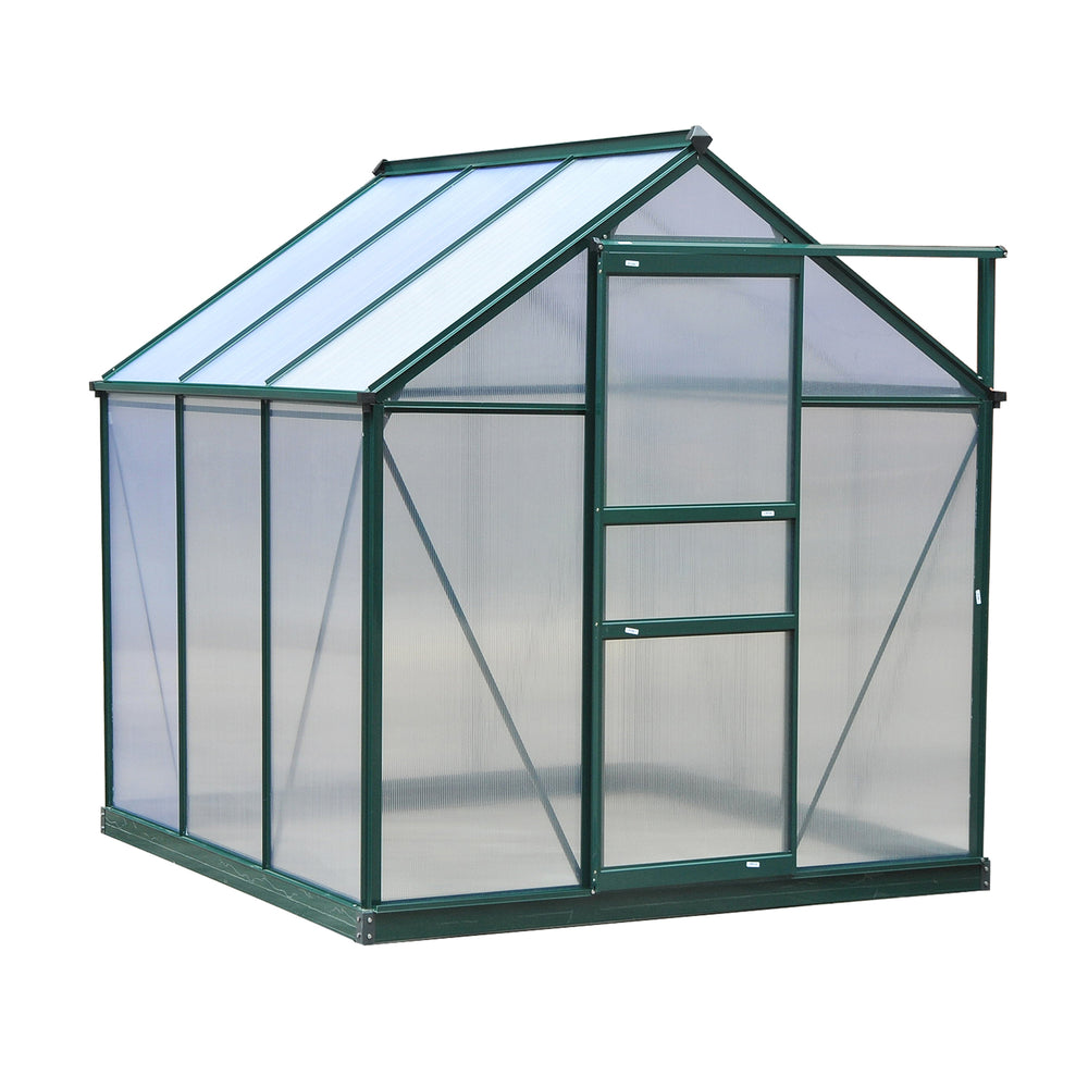 Outsunny 6' x 6' Greenhouse for Outdoors, Polycarbonate Greenhouse with Rain Gutter and Roof Vent, Aluminum Walk-in Green Houses for Outside for Patio Backyard Garden, Dark Green