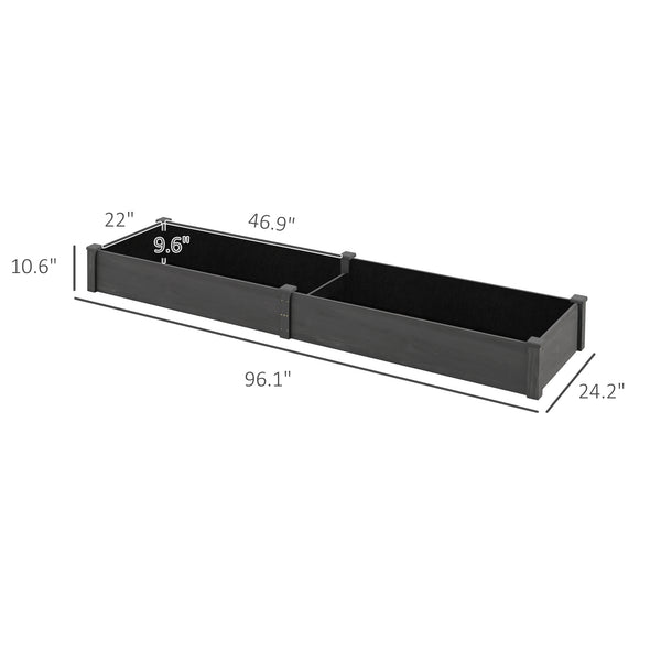 Outsunny 8x2ft Wooden Raised Garden Bed Kit, Elevated Planter with 2 Boxes, Self Draining Bottom and Liner, Patio to Grow Vegetables, Herbs, and Flowers, Gray