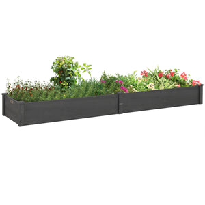 Outsunny 8x2ft Wooden Raised Garden Bed Kit, Elevated Planter with 2 Boxes, Self Draining Bottom and Liner, Patio to Grow Vegetables, Herbs, and Flowers, Gray