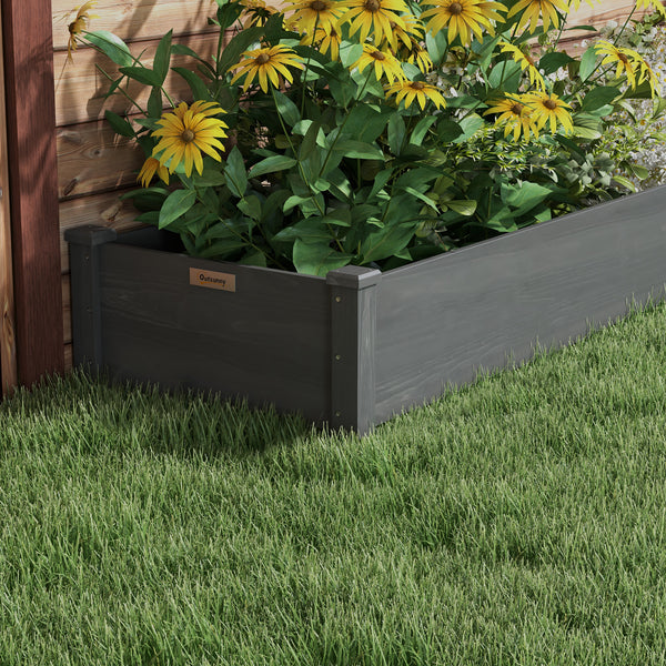 Outsunny 8x2ft Wooden Raised Garden Bed Kit, Elevated Planter with 2 Boxes, Self Draining Bottom and Liner, Patio to Grow Vegetables, Herbs, and Flowers, Gray