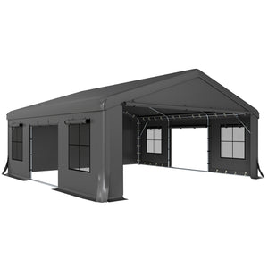 20' x 20' Heavy Duty Carport, Portable Garage Car Canopy Tent with Reinforced Galvanized Frame, 3 Roll-up Doors, 4 Mesh Windows for Cars, Trucks, Boats, Motorcycle, Bike, Dark Gray