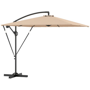 Patio Offset Umbrella UPF 50+ UV Protection, Water-Resistant, Crank Parasol with Base, Cover & Wind Securing, Tiltable Garden Umbrella for Balcony & Patio, Khaki