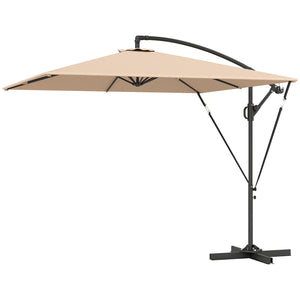 Patio Offset Umbrella UPF 50+ UV Protection, Water-Resistant, Crank Parasol with Base, Cover & Wind Securing, Tiltable Garden Umbrella for Balcony & Patio, Khaki
