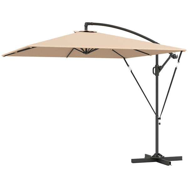 Patio Offset Umbrella UPF 50+ UV Protection, Water-Resistant, Crank Parasol with Base, Cover & Wind Securing, Tiltable Garden Umbrella for Balcony & Patio, Khaki