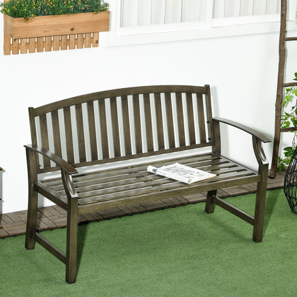 Outsunny 46" Outdoor Garden Bench, Metal Bench, Wood Look Slatted Frame Furniture for Patio, Park, Porch, Lawn, Yard, Deck, Black