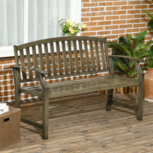 Outsunny 46" Outdoor Garden Bench, Metal Bench, Wood Look Slatted Frame Furniture for Patio, Park, Porch, Lawn, Yard, Deck, Black