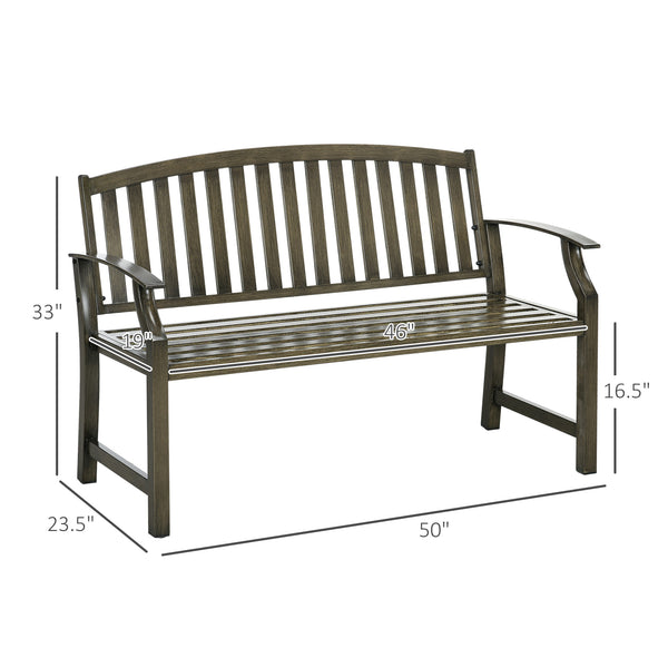 Outsunny 46" Outdoor Garden Bench, Metal Bench, Wood Look Slatted Frame Furniture for Patio, Park, Porch, Lawn, Yard, Deck, Black