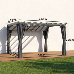 3.6 x 3 m Pergola with Retractable Roof Canopy and Curtains, Aluminium Frame Garden Pergola Gazebo Sun Shade Shelter for Grill, Patio, Deck, Dark Grey