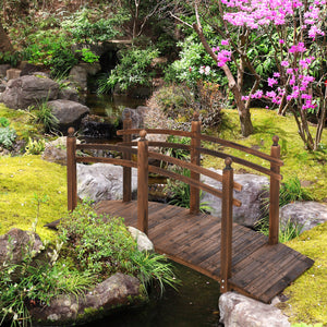 Outsunny 7.5' Wooden Arch Garden Bridge, Safety Rails for Backyard Ponds, Creeks, Streams, Carbonized