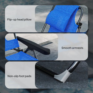 Folding Lounge Chair with 4-level Reclining Back, Outdoor Tanning Chair with Reading Hole, Outdoor Chaise Lounge Chair with Headrest, for Beach, Yard, Patio, Dark Blue