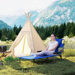 Folding Lounge Chair with 4-level Reclining Back, Outdoor Tanning Chair with Reading Hole, Outdoor Chaise Lounge Chair with Headrest, for Beach, Yard, Patio, Dark Blue