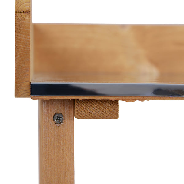 Outdoor Potting Bench, Wooden Potting Table with Storage Shelf, Metal Table Top, Hooks for Backyard, Patio, Balcony, Natural