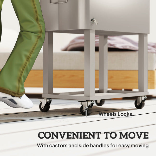 60 Quart Rolling Patio Cooler Cart, Portable Outdoor Cooler with Locking Wheels, Storage Shelf, Steel Bottle Opener, Ice Chest for Patio Backyard Party BBQ, Silver