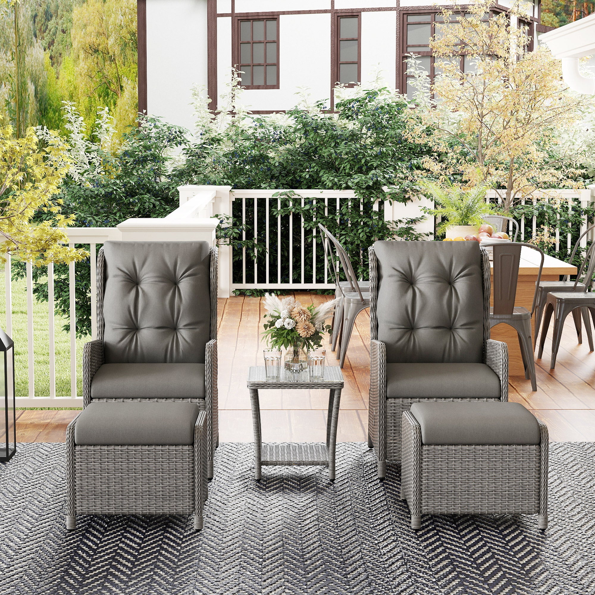 Grey Rattan Recliner Outdoor Outdoor Furniture Single Rattan
