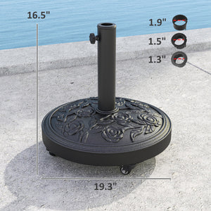 Round Patio Umbrella Base, 46 lbs Resin Umbrella Base with Wheels, Outdoor Umbrella Stand for 1.3"/1.5"/1.9" Umbrella Poles for Outdoor, Lawn, Poolside, Black