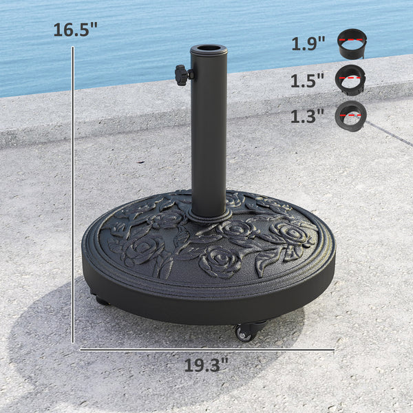 Round Patio Umbrella Base, 46 lbs Resin Umbrella Base with Wheels, Outdoor Umbrella Stand for 1.3"/1.5"/1.9" Umbrella Poles for Outdoor, Lawn, Poolside, Black