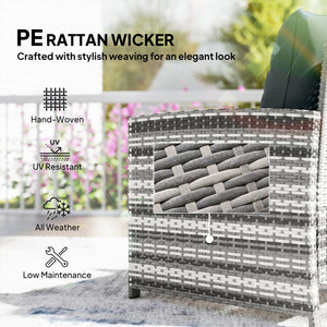 5 Piece Patio Furniture Set, Wicker Patio Chairs with Ottomans, 2-Tier Glass Coffee Table, Cushions, Outdoor Patio Furniture Conversation Set for Balcony, Grey/Dark Grey