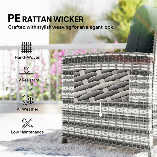 5 Piece Patio Furniture Set, Wicker Patio Chairs with Ottomans, 2-Tier Glass Coffee Table, Cushions, Outdoor Patio Furniture Conversation Set for Balcony, Grey/Dark Grey